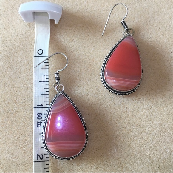 Red Lace Agate Teardrop Earrings - Picture 4 of 6